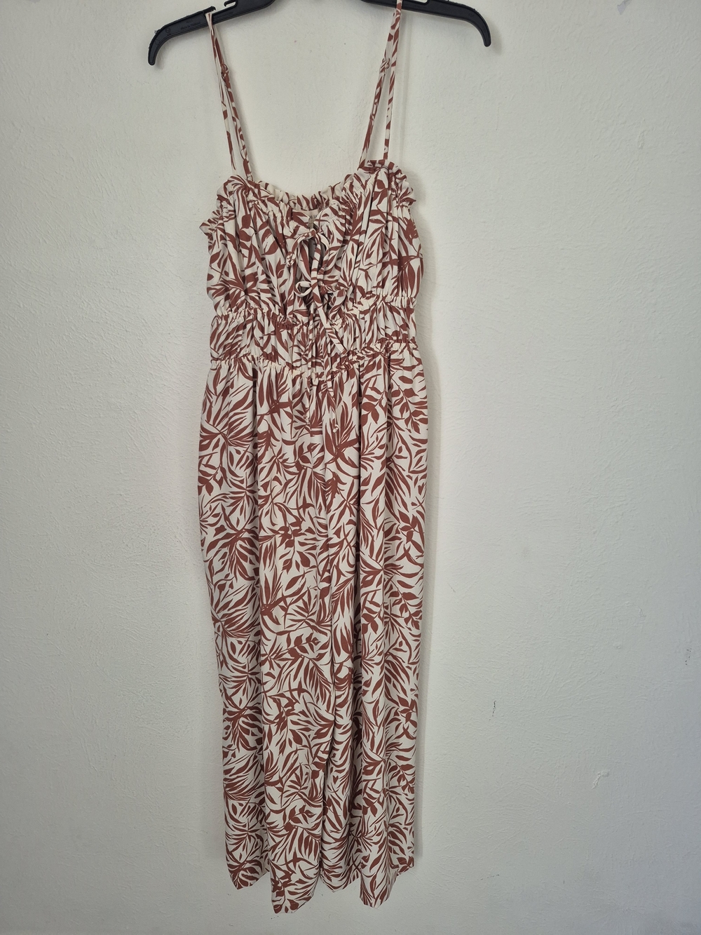 Sleeveless Leaf-Print  Wide Leg Jumpsuit in Rust and White Sz. 1X